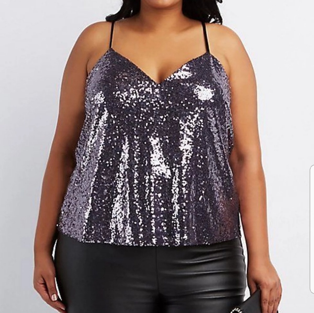NWT Gunmetal Sequin Charlotte Russe Tank, sz 1X